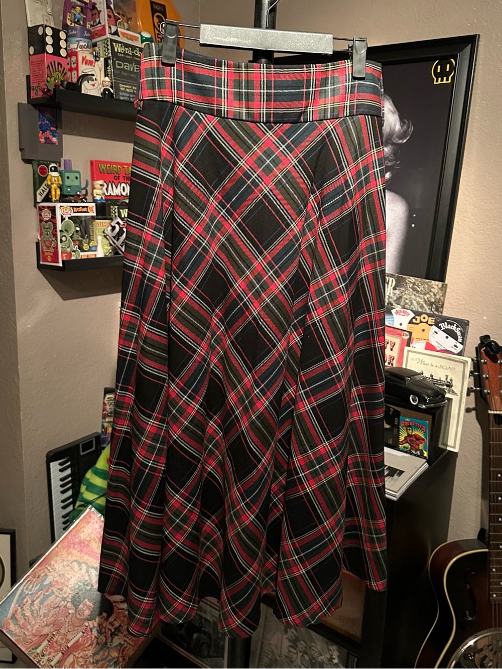 Zara Black and Red Plaid Flared Skater Skirt